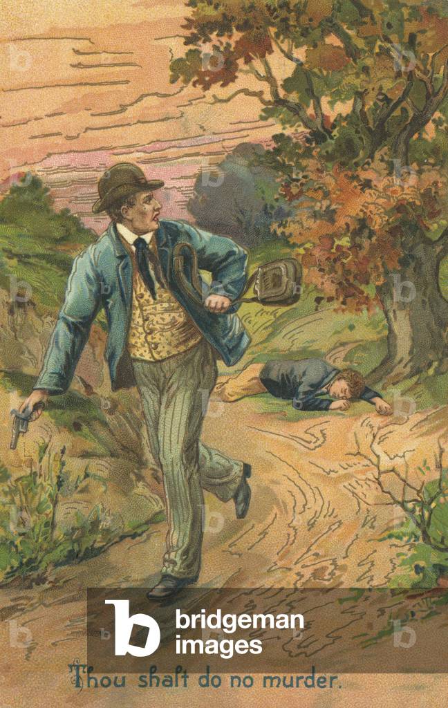 Les Dix Commandements : Tu ne feras pas de meurtre (litho de couleur) par American School