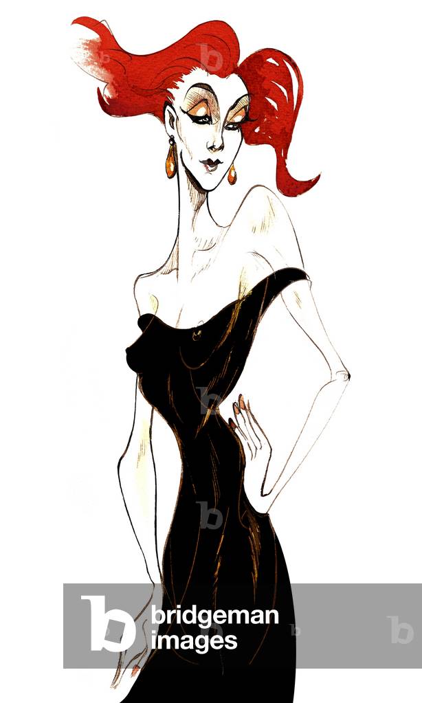Red-haired model in a black dress by Neale Osborne