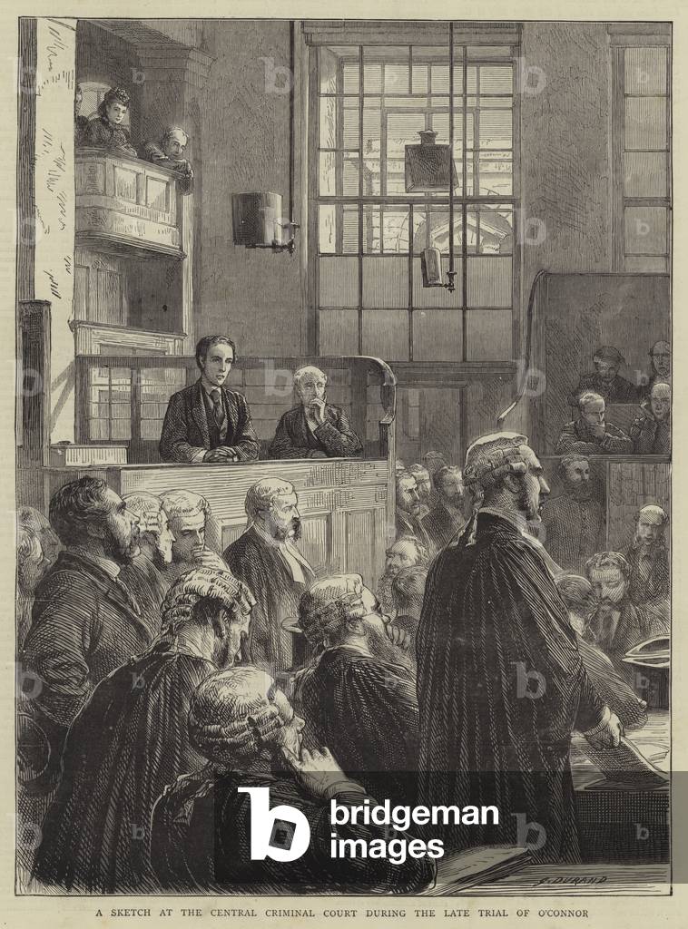 Un Schizzo al Tribunale Penale Centrale durante il Tardo Processo di O'Connor (incisione)