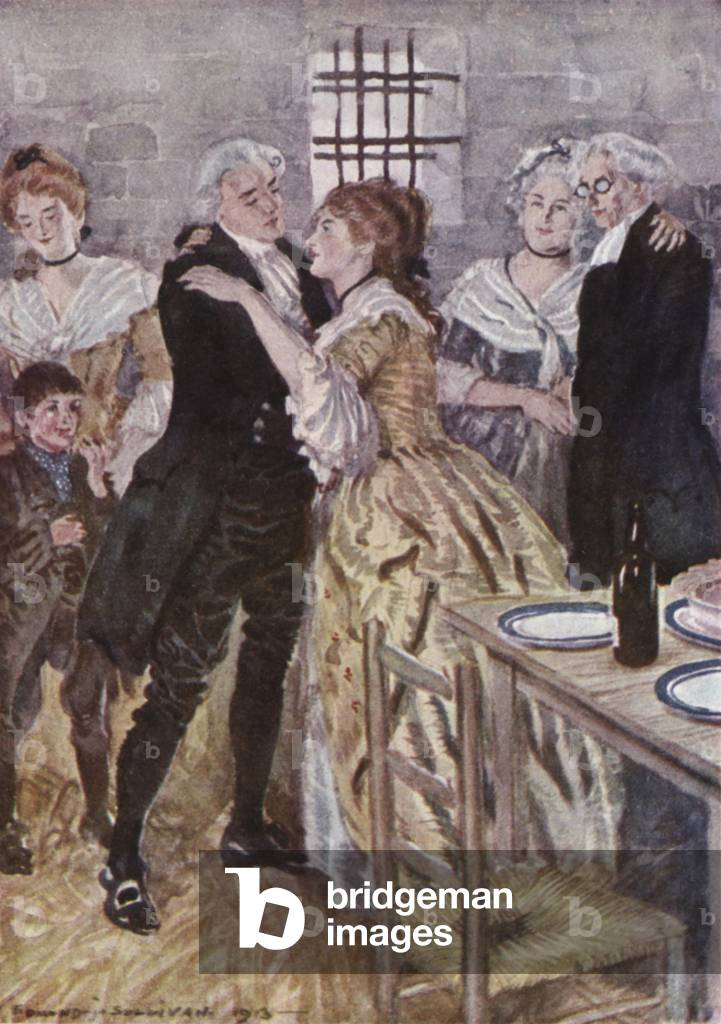 Illustration pour le Vicaire de Wakefield par Oliver Goldsmith (couleur litho) par Edmund Joseph Sullivan