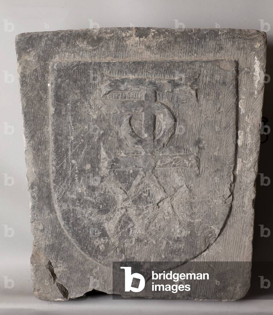Cathedral collection. Bas-relief. Stone plate with a monogram. From the Museum of History and Archeology of To