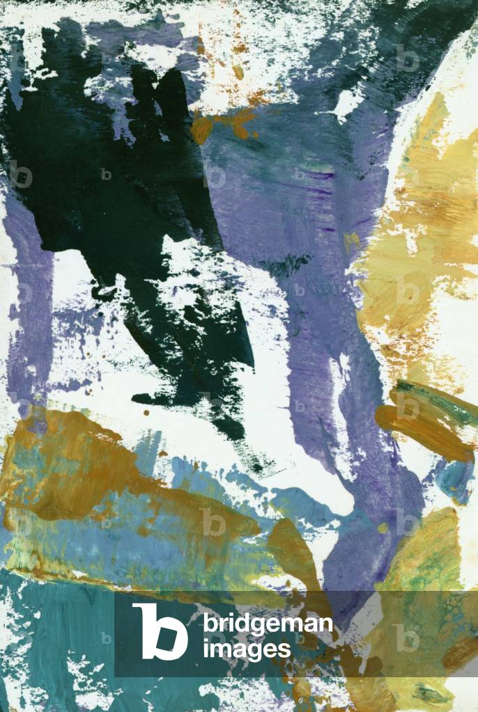 Astratto in blu, malva, marrone e giallo (olio su carta)