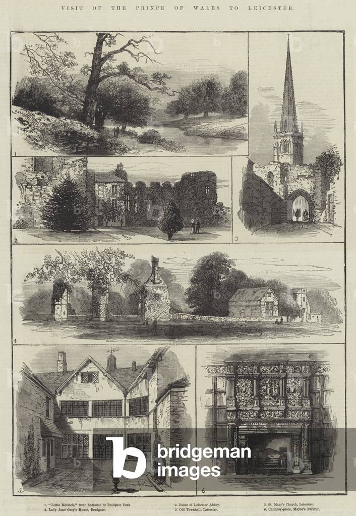 "Besuch des Prinzen von Wales nach Leicester (Gravur)" 1882 von English School, b/w