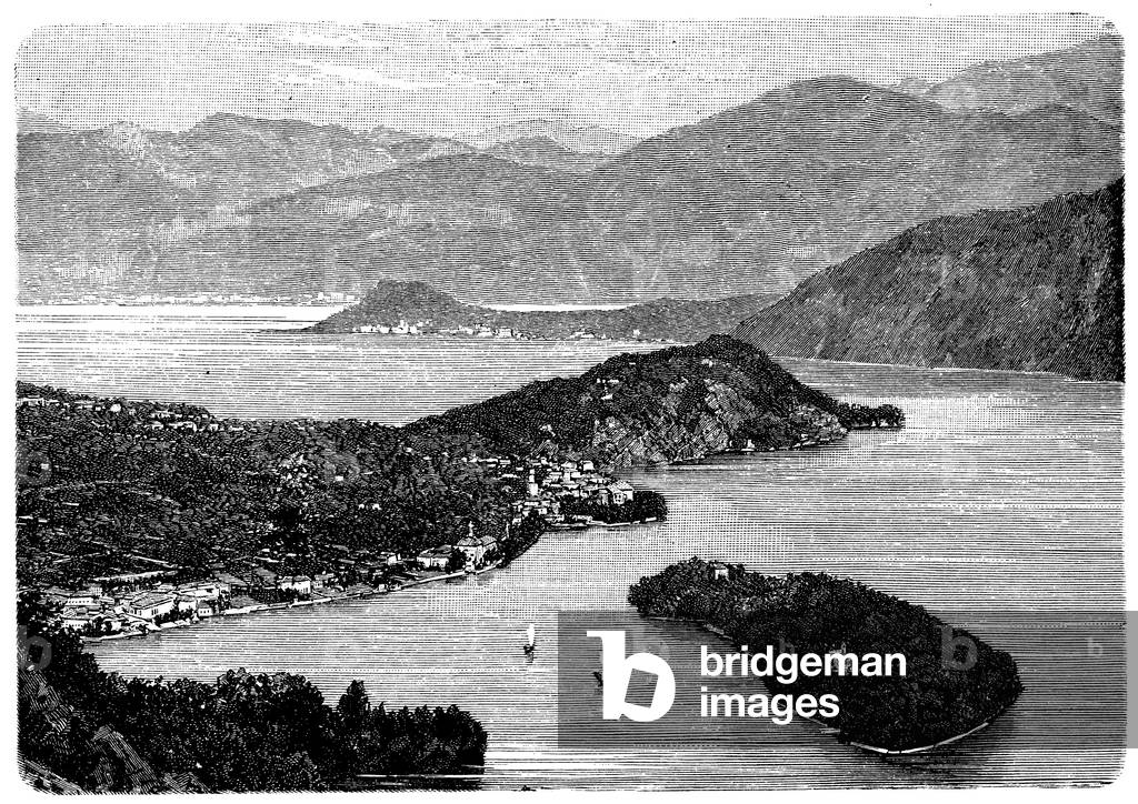 Immagine di Incisione "Lago di Como e Bellagio visto da ovest", b/w