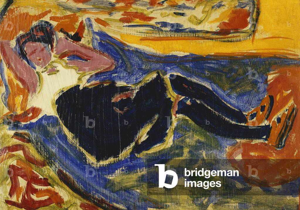 Donna con calze nere; Frau mit Schwarzen Strumpfen (Die Schwarze Gte), c.1908-09 (olio su carta posata su tela