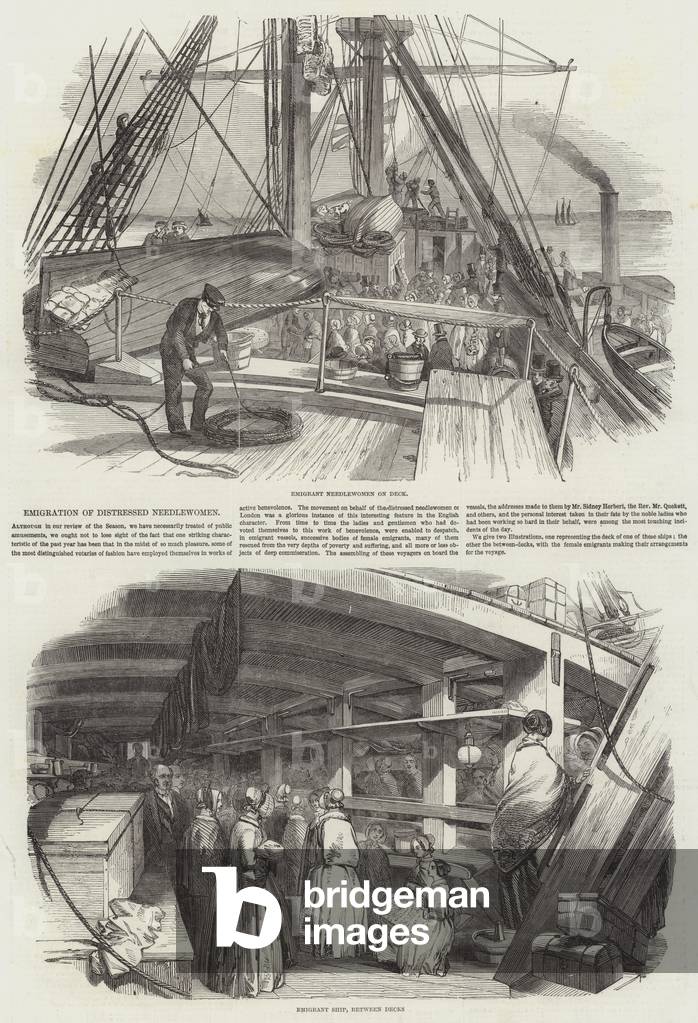 "Emigration von Distressed Needlewomen (Gravur)" von English School