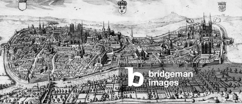 "Mappa di Reims (Francia) di Chastillon" 1635, b/w