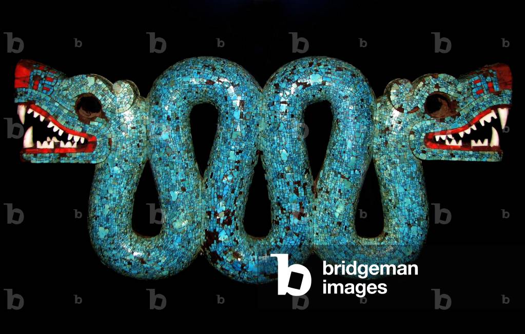 Mosaico di un serpente a due teste da usare come pettorale cerimoniale. Azteco, Mixtec, Messico. XV-16 secolo 