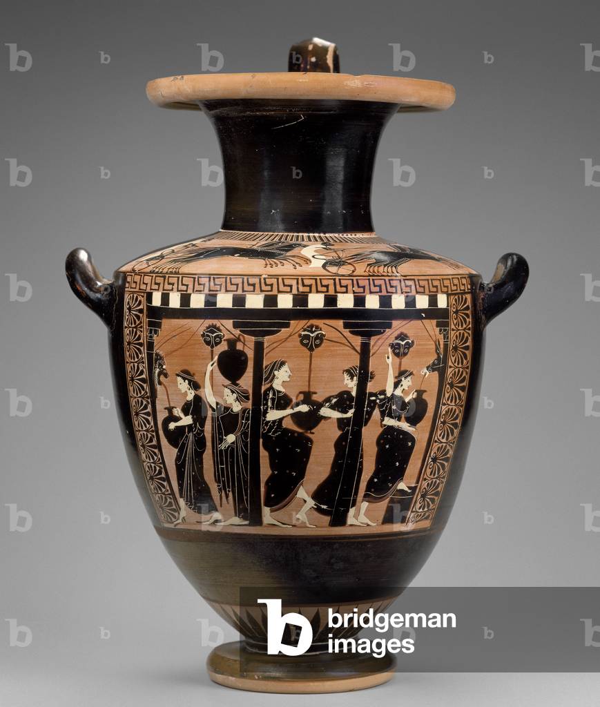 Black-figure water jar (hydria) with women at the fountain, Attica, Athens, Archaic Period, c.520 BC (ceramic)
