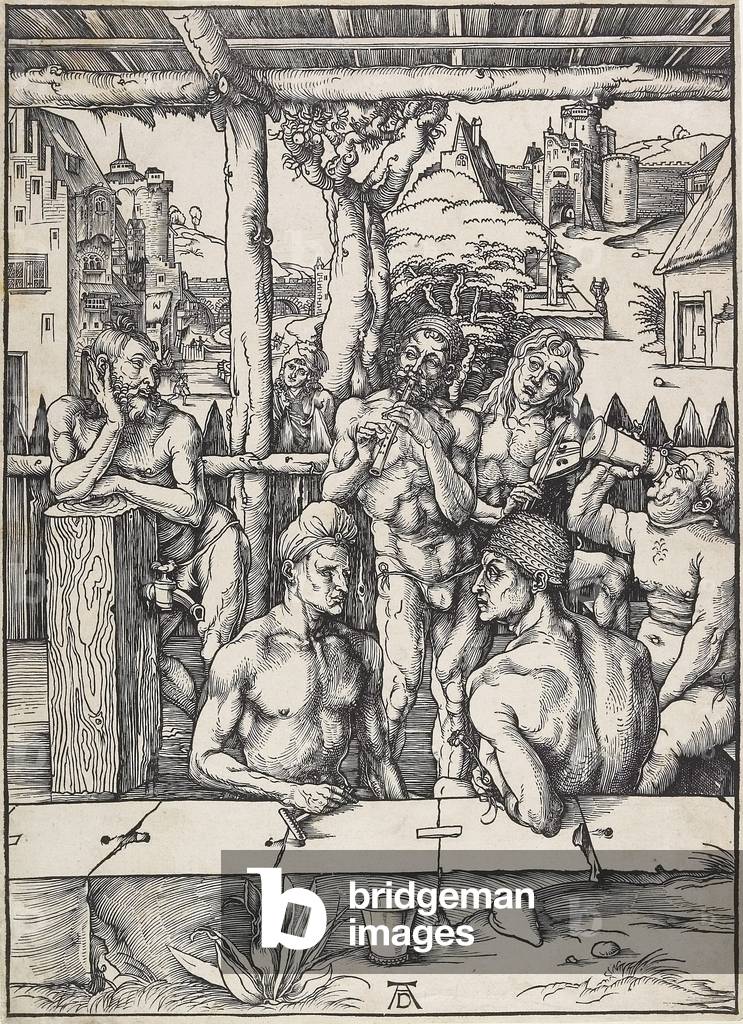 "Il bagno degli uomini", 15th- c.1496-1497 Secolo di Albrecht Dürer or Duerer, b/w