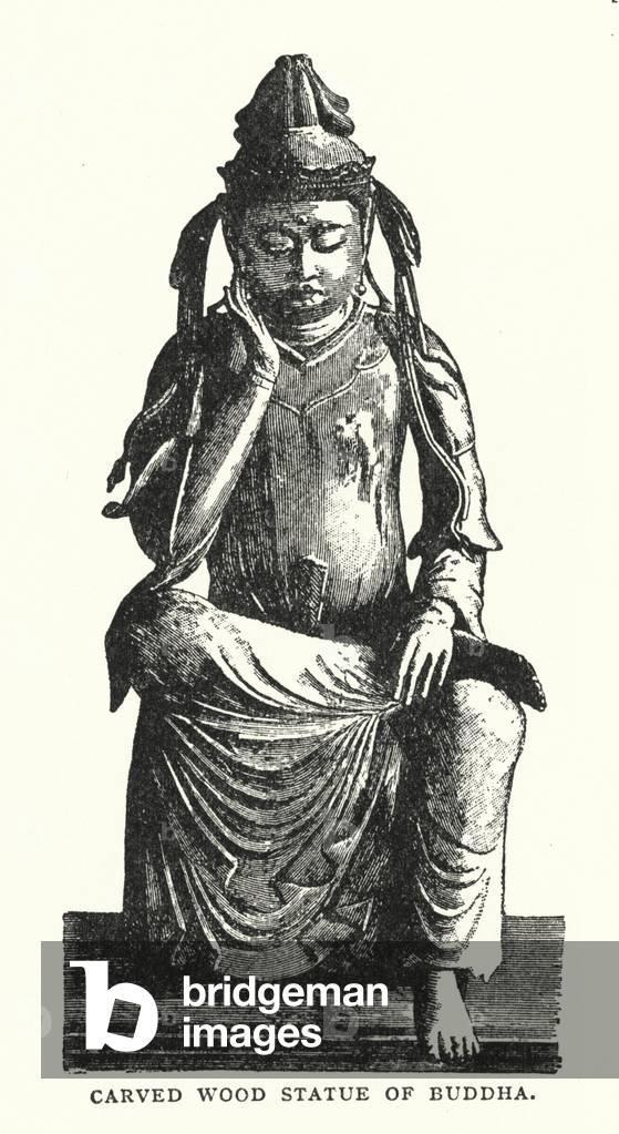 Immagine di Stampa "Statua in legno intagliato di Buddha (lito)" di English School