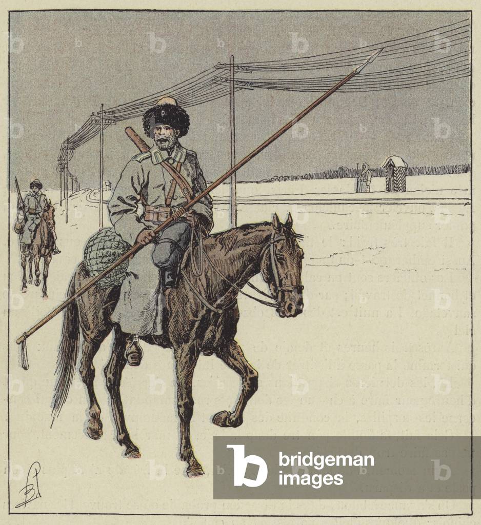 Cosaques de l'amour gardant la voie ferree du Transsiberien (color lito)