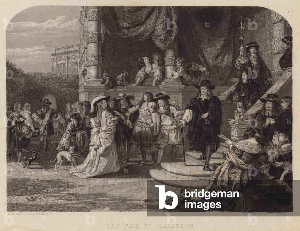 La chute de Clarendon (gravure) par Edward Matthew Ward, b/w