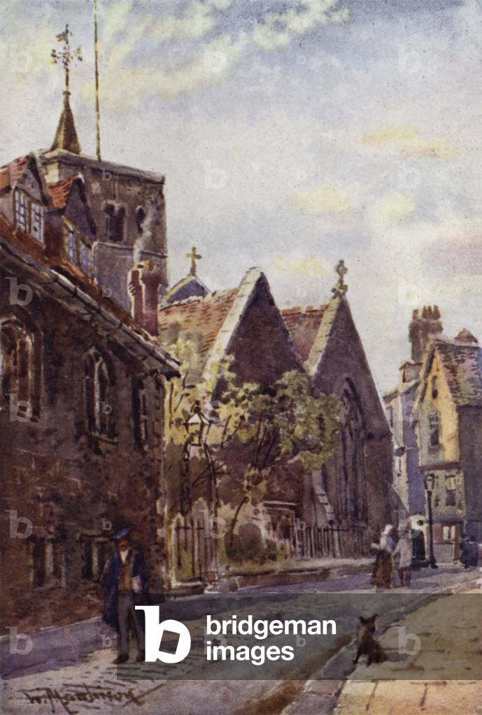 St Benedict's Church from Free School Lane (colour litho) by William Matthison