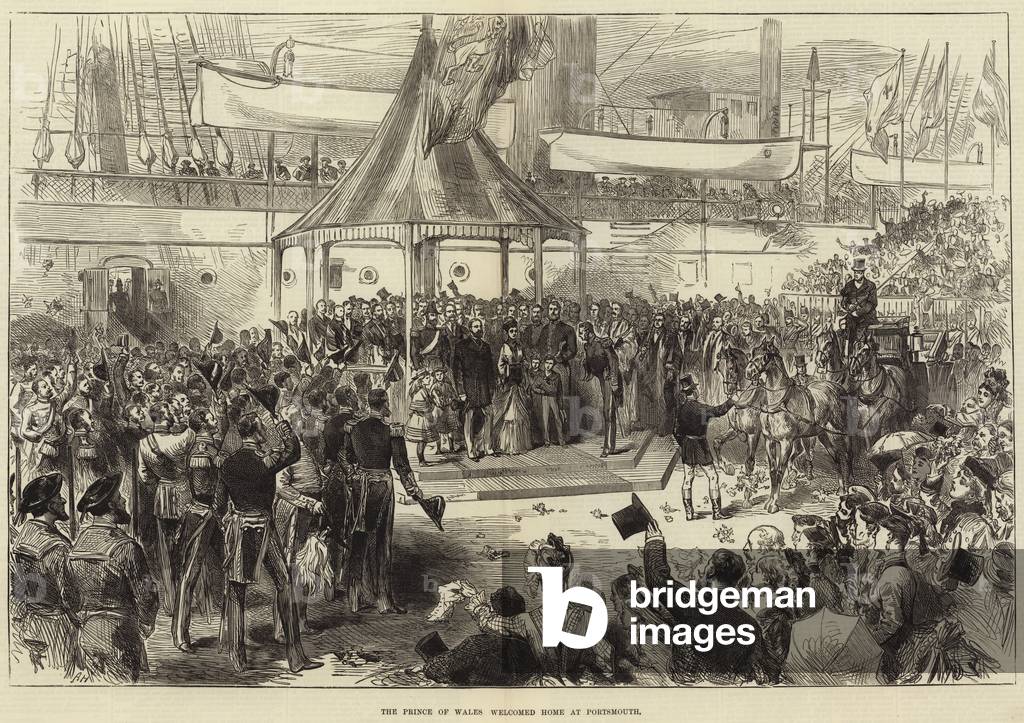 The Prince of Wales welcomed Home at Portsmouth (engraving) by Arthur Hopkins, b/w