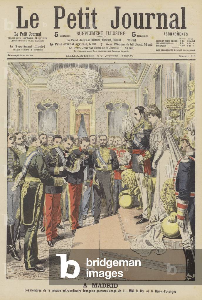 Marriage of King Alfonso XIII of Spain and Victoria Eugenie of Battenberg (colour litho)