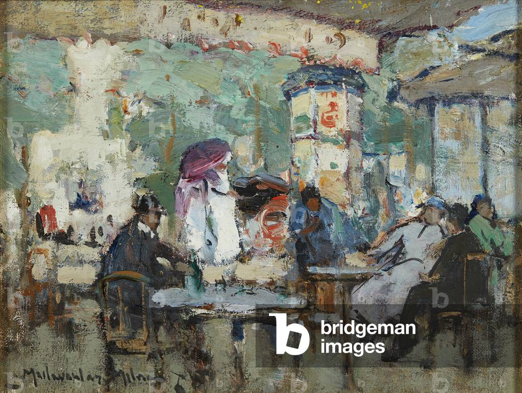 Cafe Scene, Paris (Öl auf Karton)