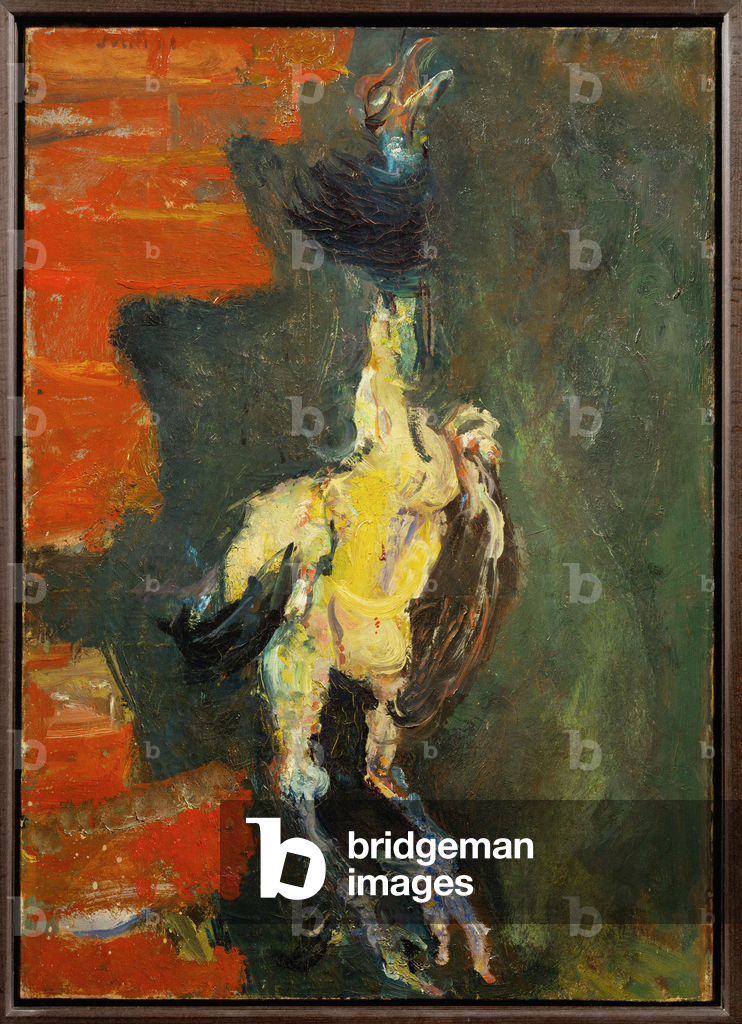 Huhn, hängend vor einer Backsteinmauer, ca. 1924 (Gemälde auf Leinwand)