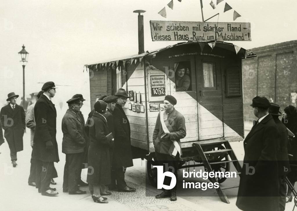 Unemployed men travel through Germany with their trailer, b/w