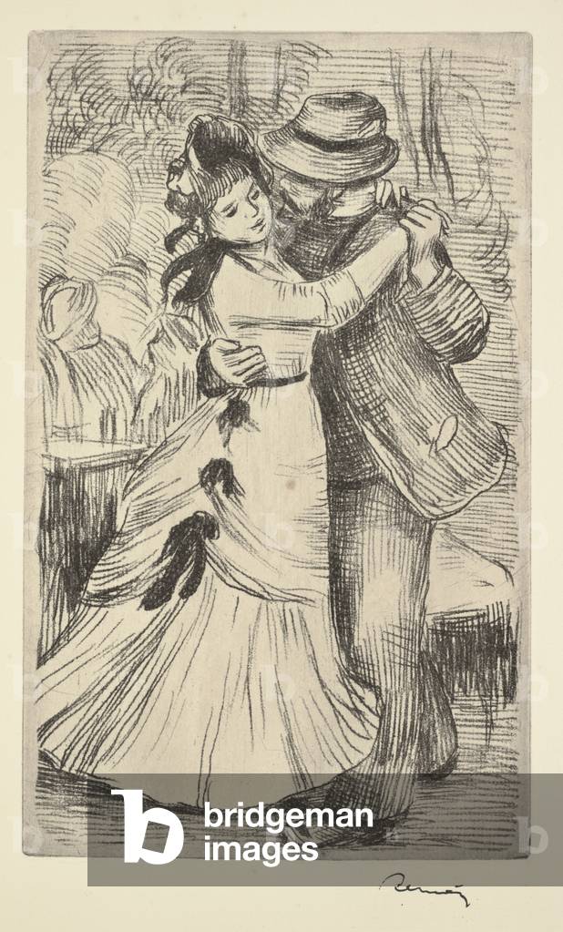 Dance in the Countryside c.1890 by Pierre Auguste Renoir, b/w