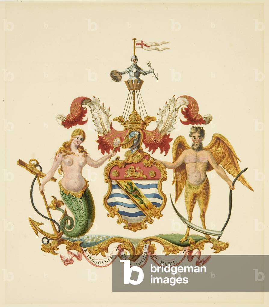 Stemma della Società degli Avventurieri Mercantili, 1830 circa (matita e acquerello su carta)