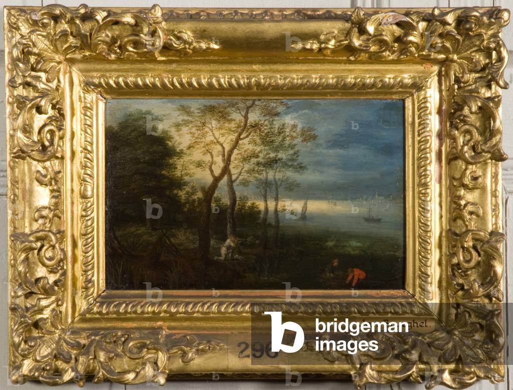Image de Peinture représentant Une scène de rivière avec deux pêcheurs dans un bateau (huile sur panneau) 1601