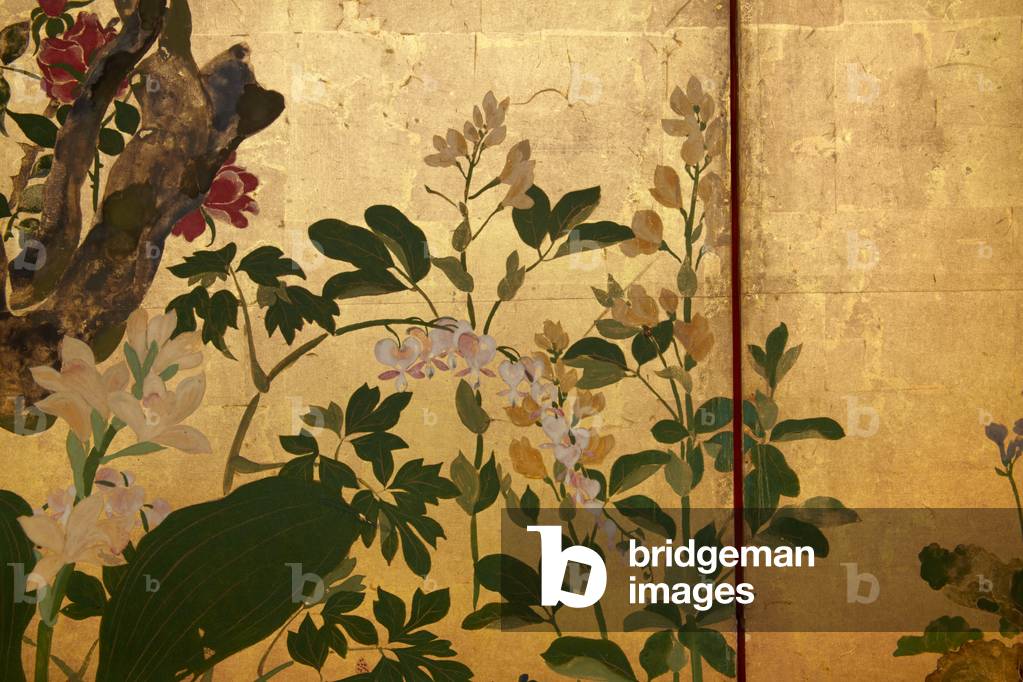 Image of Painting depicting Screen with spring and summer flowers 1701 by Watanabe Shiko