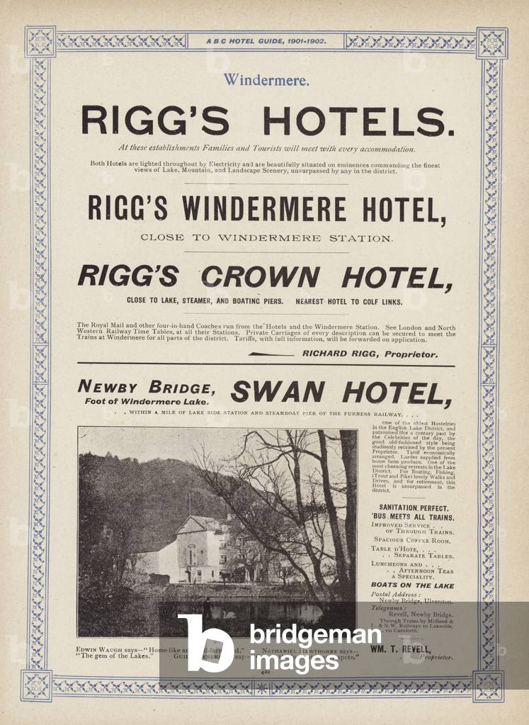 Image of Print depicting Page from the ABC Hotel Guide for Travellers and Tourists 1901 by English Artist