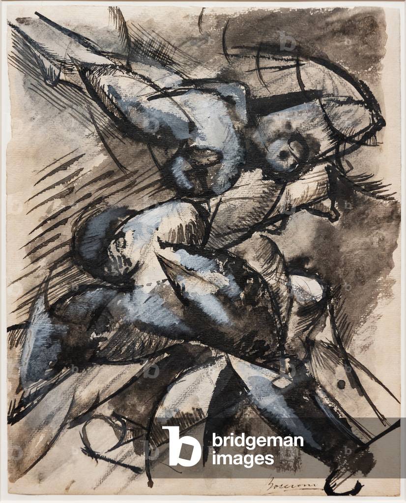 Bild von Zeichnung "Menschliche Formen in Bewegung (Dynamische Zersetzung)" 1913 von Umberto Boccioni