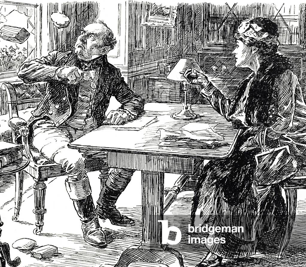 Immagine di Incisione "Vignetta raffigurante John Bull distratto dalle argomentazioni di una suffragista" 1901