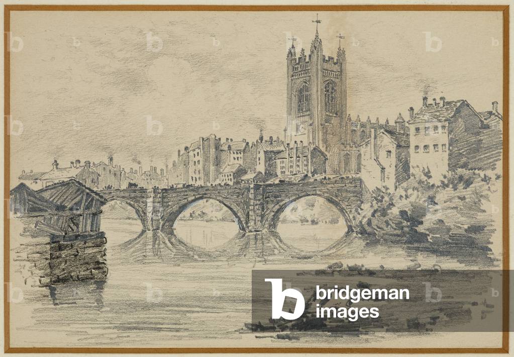 Bild von Zeichnung "Alte Kirche und Salford Bridge (aus einem alten Druck)" 1893 von Henry Edward Tidmarsh