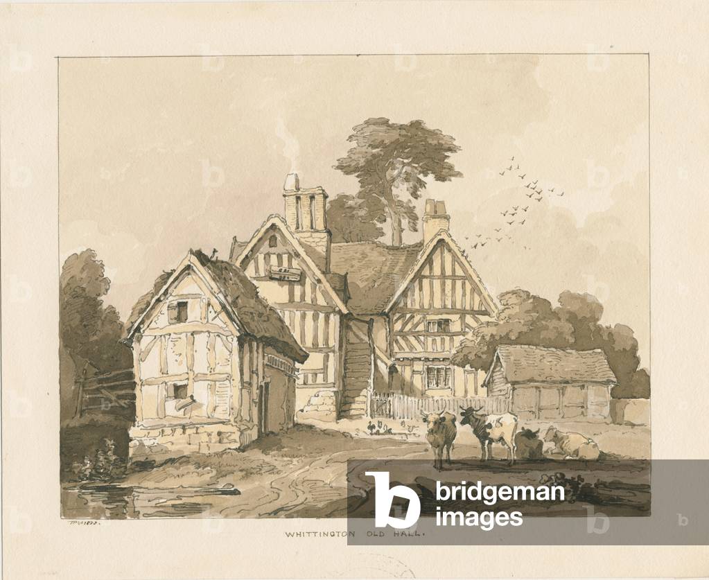 Whittington Hall: disegno a penna e lavaggio, 1838 (disegno)
