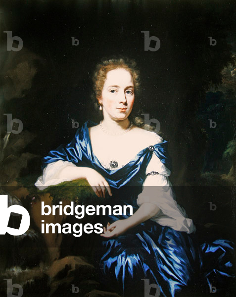 Immagine di Dipinto "ritratto di una signora in un blu seta abito (olio su tela)", 17th Secolo di Nicolaes Mae