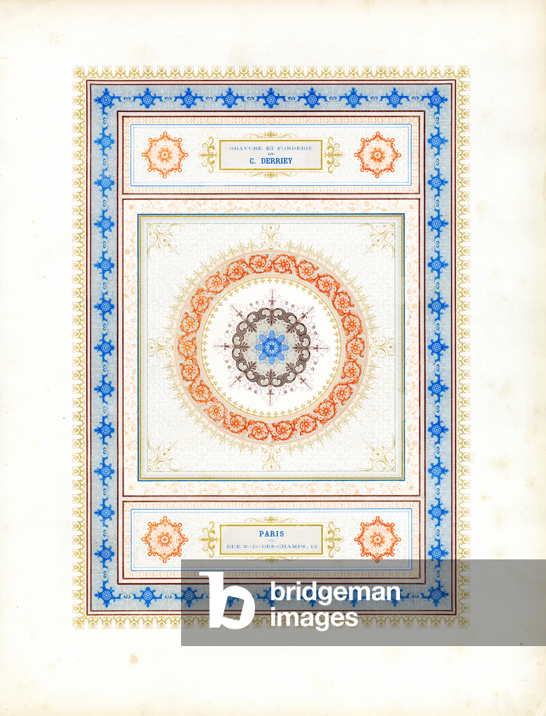 Composizione ornamentale concentrica con elementi tipografici (stampa)