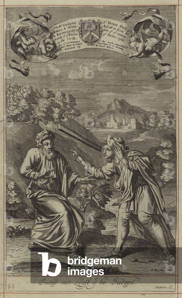 Image of Engraving depicting Judge not least ye be judged (engraving) 1701 by English Artist