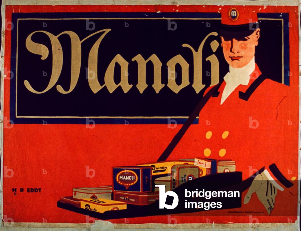 Image of Print depicting Advertisement for Manoli Cigarettes (lithograph) by Hans Rudi Erdt