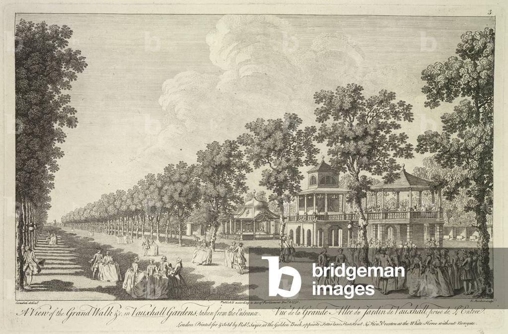 A view of the Grand Walk in Vauxhall Gardens, b/w