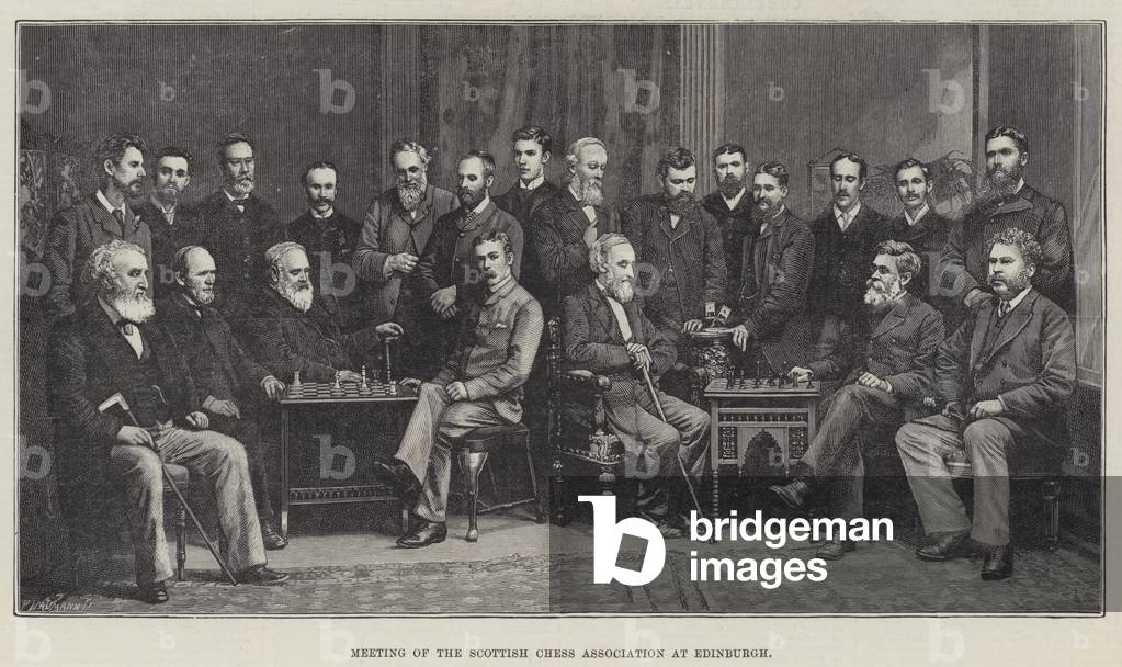 "Incontro della Scottish Chess Association a Edimburgo (incisione)" 1887 di English School