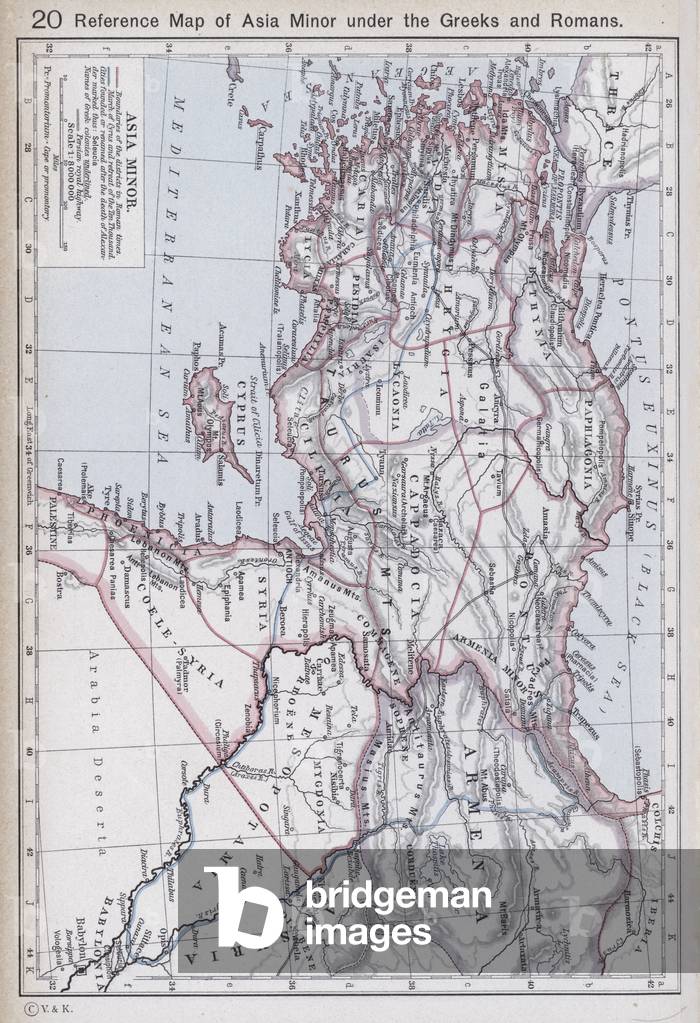 Mappa di riferimento dell'Asia Minore sotto i Greci e Romani (colore litico)