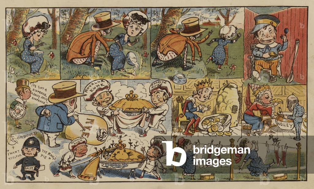 Singen Sie ein Lied von Sixpence, Little Miss Muffet und Little Jack Horner (Farblitho)