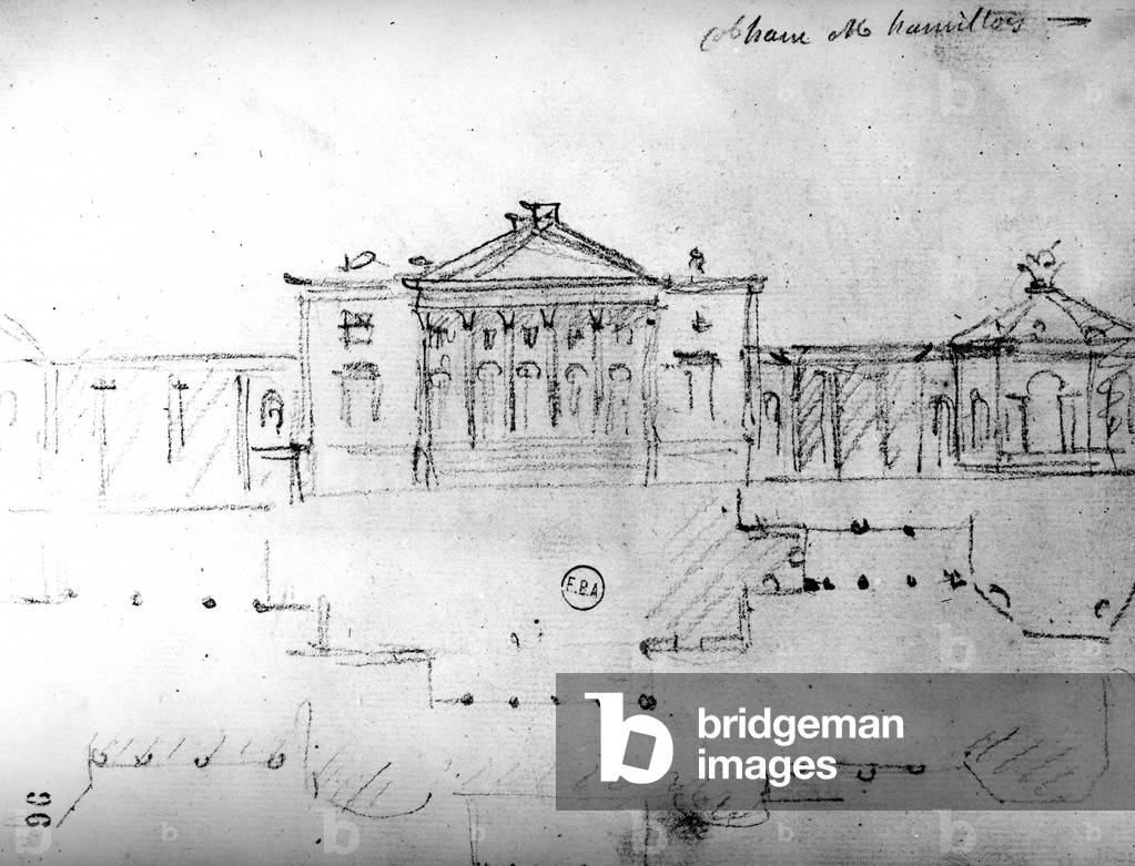 Bild von Zeichnung "Architekturskizze aus 'Reisen in England' " 1766 von Francois-Joseph Belanger, b/w