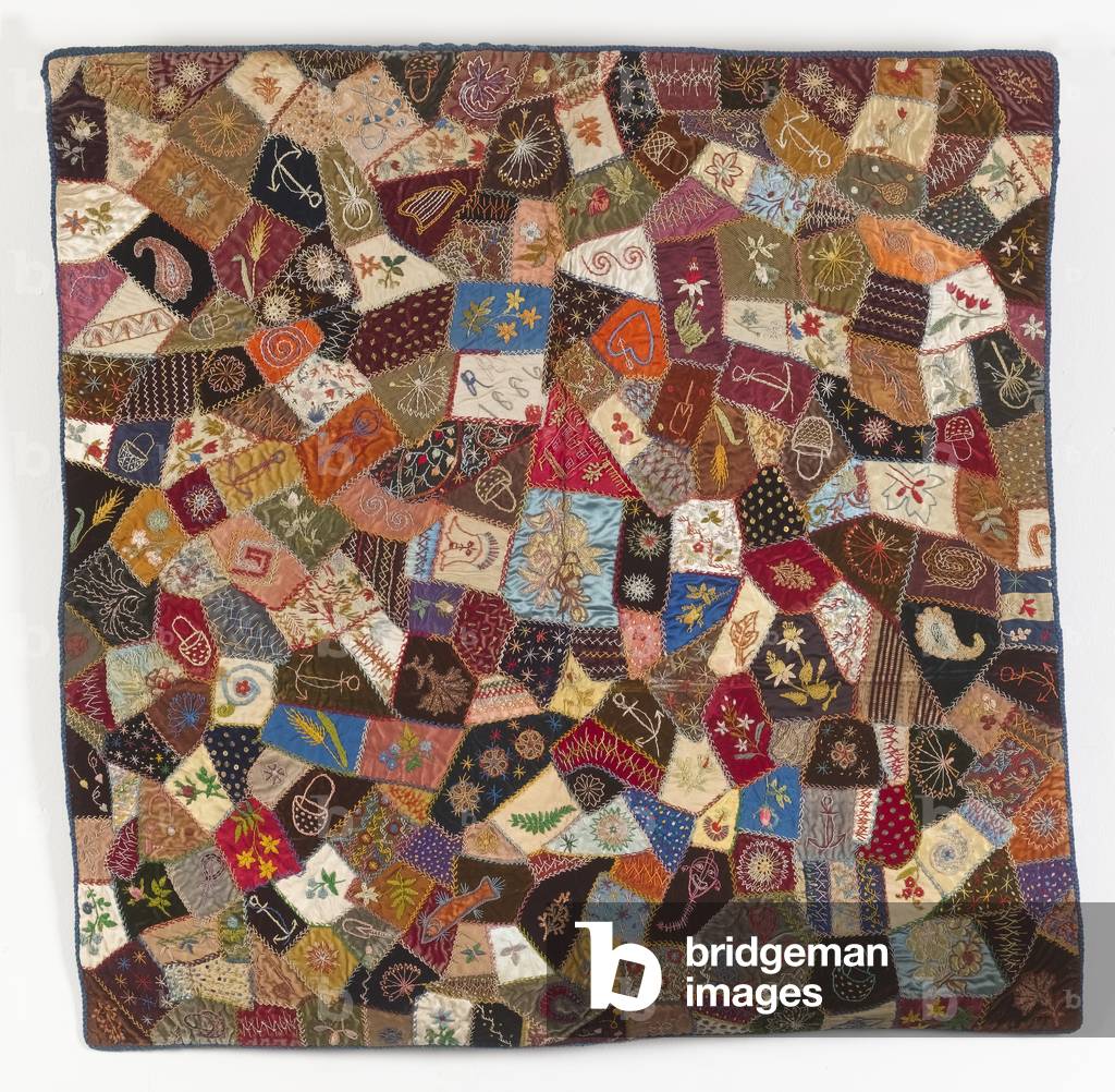 Ricamato Crazy Patchwork Coverlet, 1886 (seta & velluto)