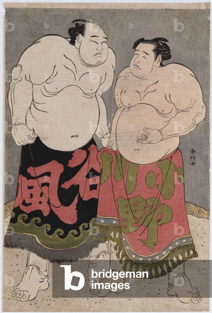 "Volle Porträts der Wrestler Onogawa Kisaburo" von Katsukawa Shunko