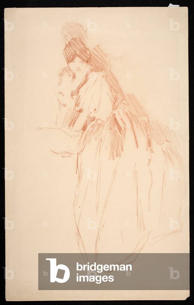 "Full Length Woman with Obscured Hands (red conté crayon on on paper)" von John White Alexander