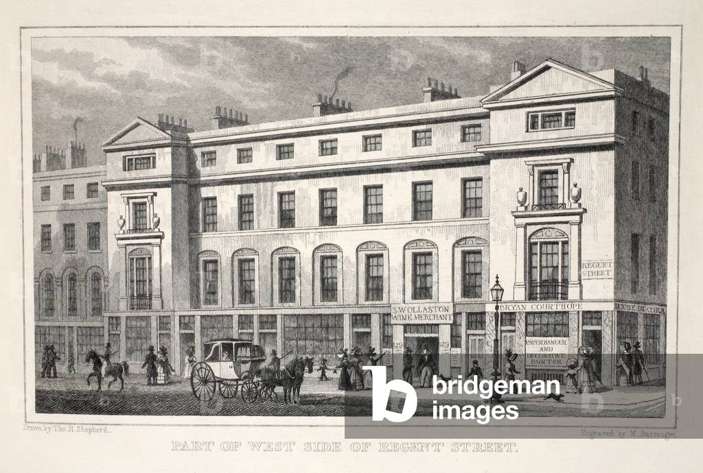 "Teil der West Side der Regent Street", 1827-1829 von Thomas Hosmer Shepherd