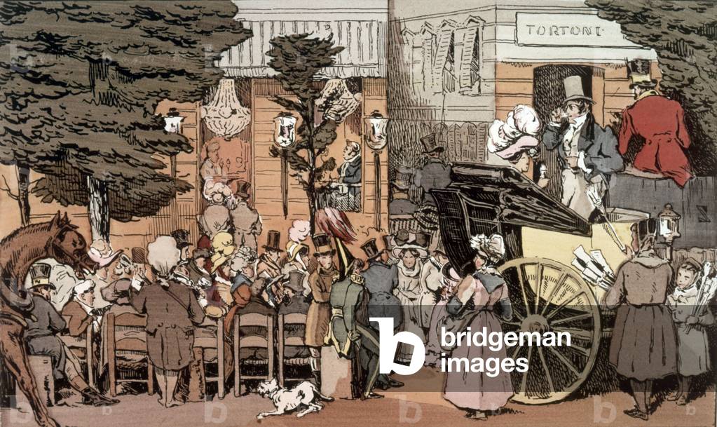 Immagine di Incisione "Fuori Tortoni caffè a Parigi" 1840