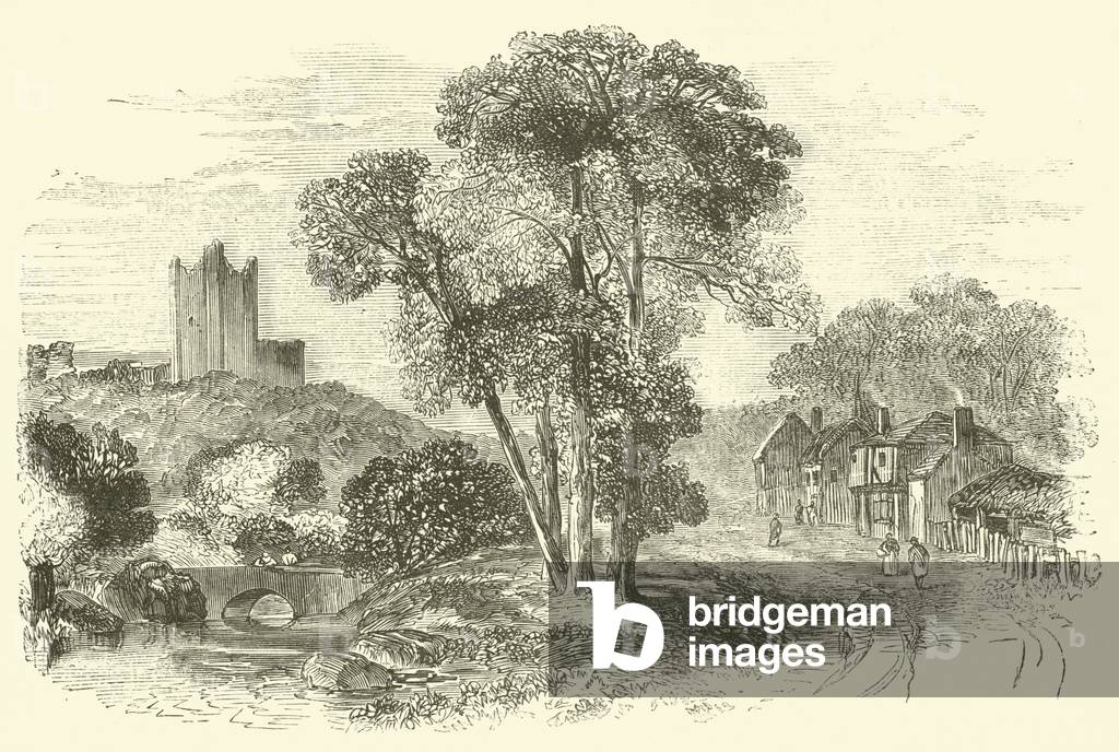 "Conisborough (oder Conisbourgh) Castle (Gravur)" von English School, b/w