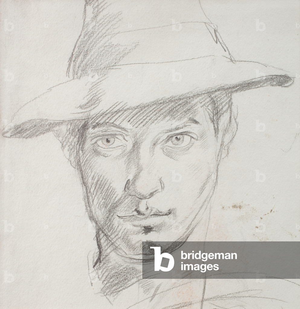 Autoritratto con cappello, c. 1909 (Matita su carta)