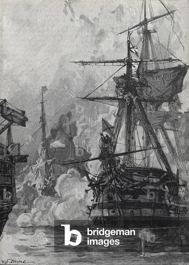 "Guerra di Crimea 1853-1856: Distruzione della flotta turca nell'attacco russo a Sinope", b/w