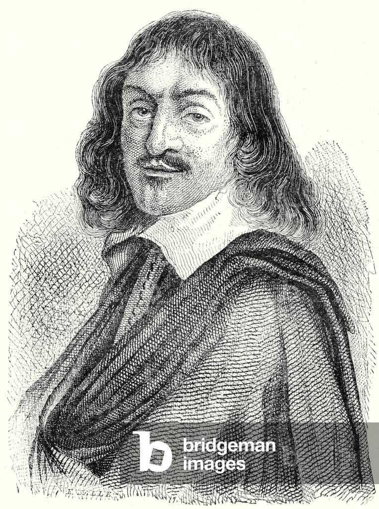 Image of Engraving depicting René Descartes, b/w
